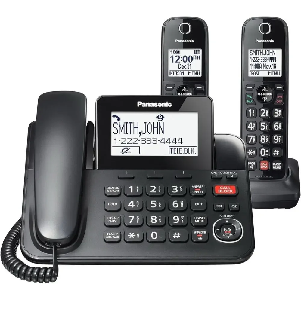 Panasonic Corded Phone/Cordless Phone with Answering Machine, Advanced Call Bloc